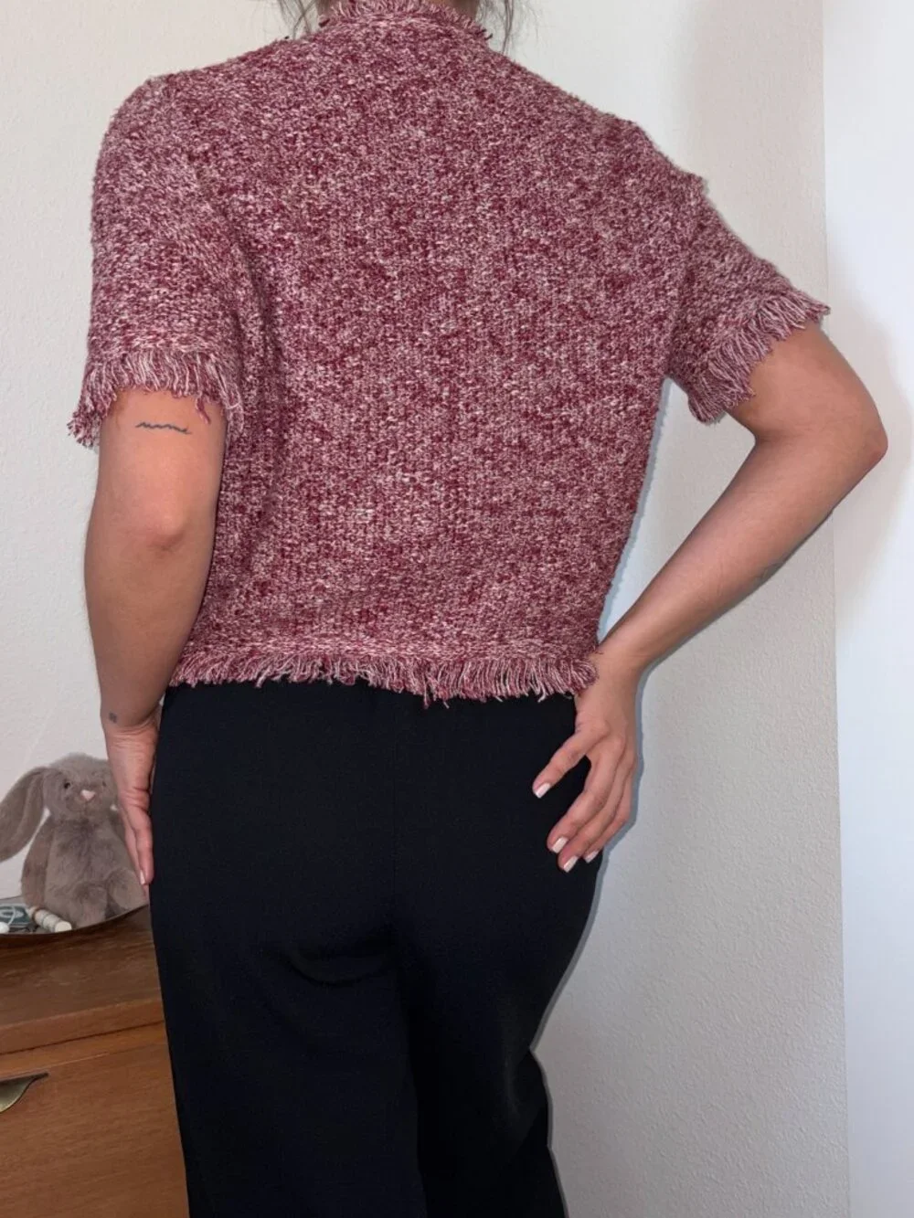 J.Crew Cropped fringe-trim lady jacket in marled yarn